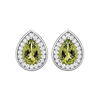 Peridot Earrings For Women in 925 Sterling Silver Classic Solitaire Studs 7x5 mm Pear Shape Wedding Studs