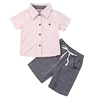 Multitrust Kid Baby Boy Cartoons Button Down T Shirt Tops and Shorts Pants Casual 2pcs Summer Set