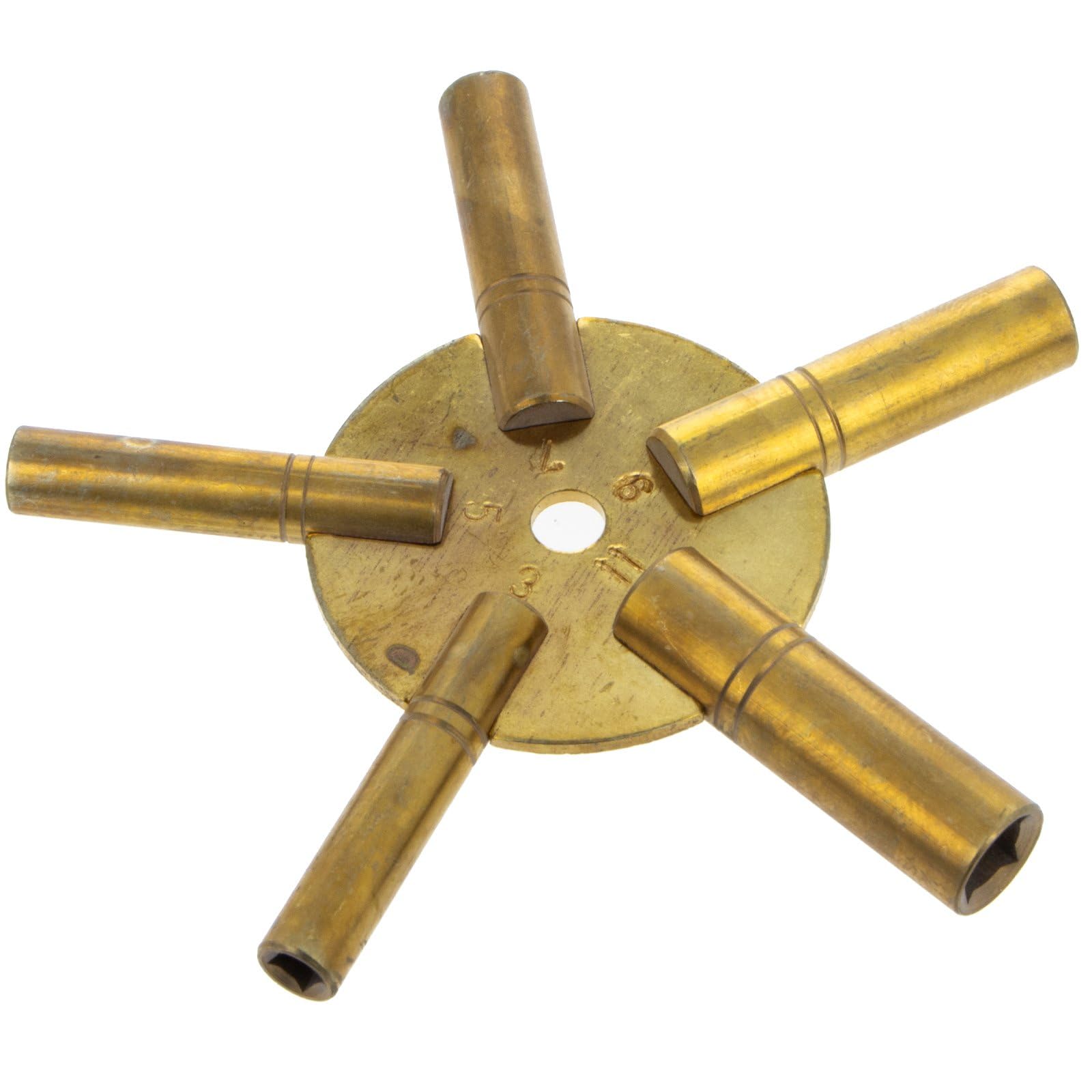 ToolTreaux Universal Antique Grandfather Clock Key, Brass 5-Way Winding Keys (Odd)