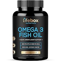 Omega 3 Fish Oil 2000mg - 800mg EPA and 600mg DHA - Enteric Coated & Burpless for Easy Digestion Without Fishy Aftertaste - NSF Certified, 3rd Party Lab Tested & Non-GMO - 120 Softgels
