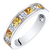 PEORA Half Eternity Wedding Ring Band for Women 925 Sterling Silver in Princess Cut Gemstones, Sizes 5 to 9