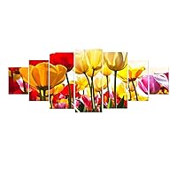 Startonight Acrylic Glass Wall Art - Colorful Tulips - Floral Elegant Glossy Artwork Set of 7 Panels 36
