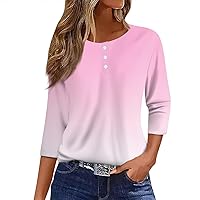 Women's 3/4 Length Sleeve Tops Button Down Crewneck Tops Henley Shirts Dressy Basic Tee Blouse 2024 Summer Clothes