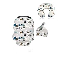 Baby Carseat Cover & Nursing Pillow Cover, Ultra Soft Comfortable Newborn Nursing Pillow Case, Breathable & Washable, Adventure Mountain