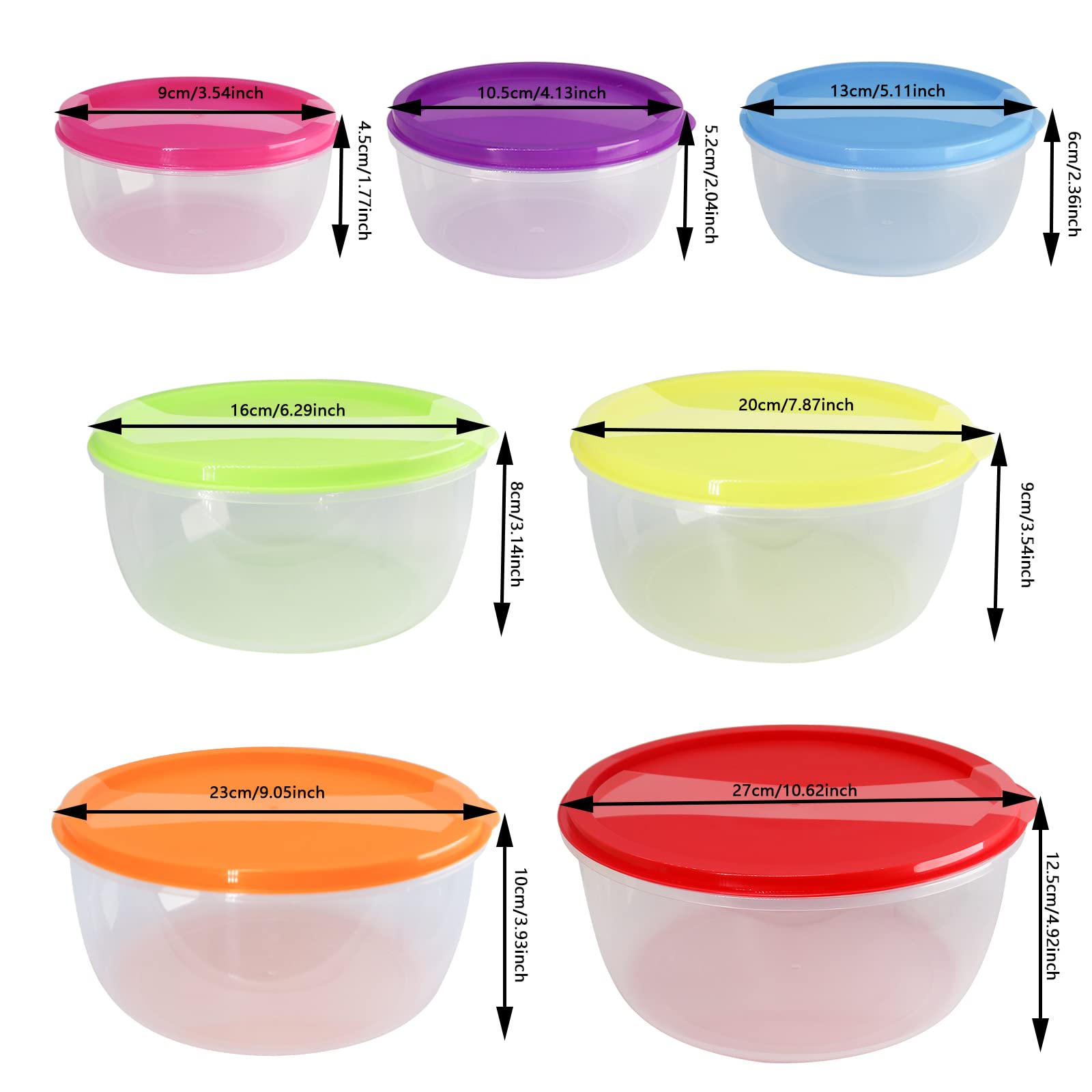 ATRDTO Plastic Multicolor Salad Bowl Set,Microwave and Dishwasher Safe,Ideal for Baking, Prepping, Cooking and Serving Food (Set of 7) (Multicolor-Round)