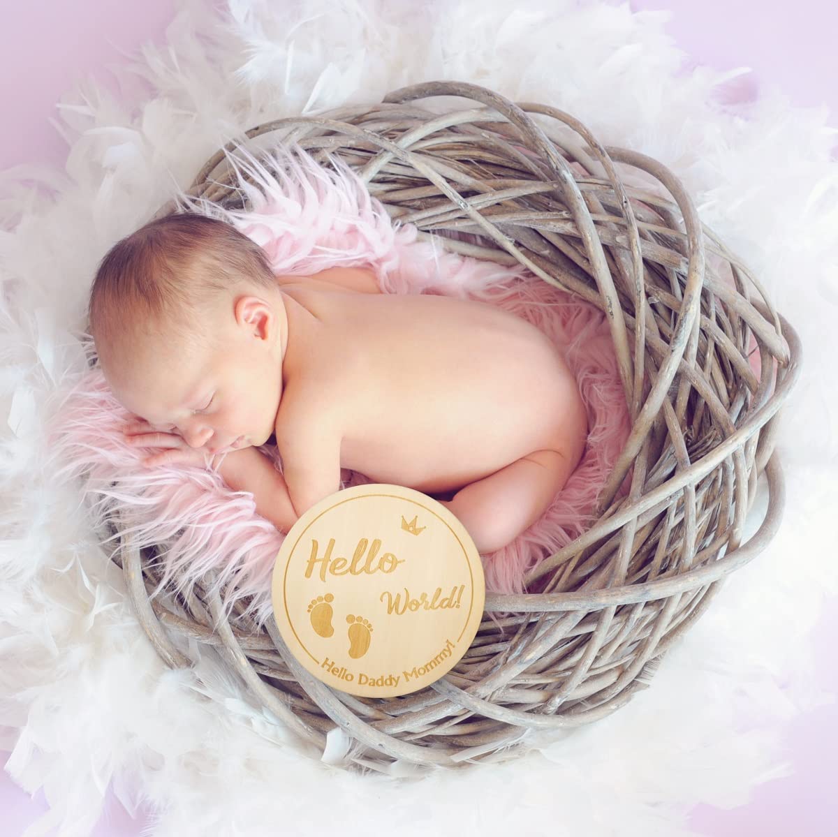 Wooden Newborn Announcement Sign，Personalized Baby Name Sign，Birth Announcement Sign for Hospital - Double-Sided Engraving (001)