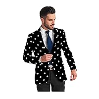 Men's Blazer 2 Button Long Sleeve Satin Printed Regular Fit Suit Jacket Business Lightweight Casual Sport Coat