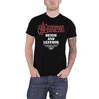 Saxon Men's Denim and Leather T-Shirt Black