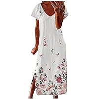 Women's Dresses Casual Summer Short Sleeve Print Midi Dresses Vacation Beach Clothes, S-5XL
