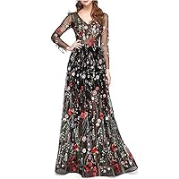 Women's Embroidered Lace Prom Dress Floor Long Formal Evening Dress