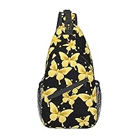 Beautiful Gold Butterflies Print Cross Chest Bag Diagonally,Sling Backpack Fashion Travel Hiking Daypack Crossbody Shoulder Bag For Men Women