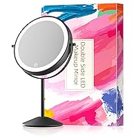 FUNTOUCH Lighted Makeup Mirror with Magnification, Rechargeable Double Side 3 Color Lighting, Dimmable Vanity Mirror with Touch Control 360°Rotation Makeup Mirror for Desk, for Woman