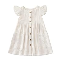 PATPAT Toddler Girl Dresses, Cotton Linen, Ruffle Sleeveless,White, Pink, Ginger, Purple,18-24 Months to 3-4 Years