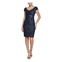 Vince Camuto Womens Sequined Draped Neck Sheath Dress