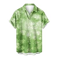 Mens St Patrick's Day Shirt Trendy Shamrock Irish Printed Green Clover Hawaiian Button Down Short Sleeves Shirts