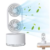 Table Fans with Mist, Desk Tower Fans Oscillating Table Fans with Mist Fans 30dB USB Personal Fans with 3-Speed Dual Fans Portable Fans with Night Light for Home Office, Mist Fans