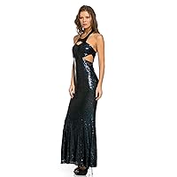Minuet Women's Women's Sleeveless Sequined Maxi Dress with SideSlit Party Long Fitted Evening Prom Cocktail Dress (Black, Medium)