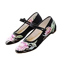 Vintage Chinese Embroidered Women Canvas Pointed Ballet Flats Instep Belt Casual Comfort Old Beijing Shoes