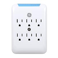 GE Pro 6-Outlet Extender, Surge Protector, Charging Station Wall Tap, Protected Indicator LED, 3-Prong, 540 Joules, Warranty, UL Listed, White, 38431