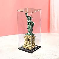 Thickened Clear Acrylic Display Case Assemble Box Storage Stand for Lego 21042 Liberty Statue Figures with Black Wood-Plastic Base,Inside 7.9x7.9x19.7in