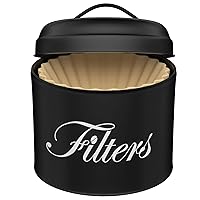 Coffee Filter Holder, Black Basket Coffee Filter Storage with Lid, Round Coffee Filter Container for Counter, Rustic Farmhouse Coffee Bar Accessories Decor (Black)