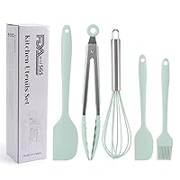 Silicone Scraper Set - 5-Piece Non-Stick Cookware and Baking Tools Kit for DIY Cake Baking green