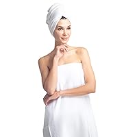 Fishers Finery Women's Micro-Fiber Ecofabric Terry Cloth Spa Package; Body Wrap & Hair Towel (White)
