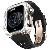 Rubber Strap Bezel Titanium Alloy for iwatch Watch SE/4/5/6 Apple Mod Watch Accessories Replacement Stainless Steel Case Band for Iwatch SE Series 44mm
