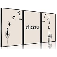 3 Pcs Bar Cart Wall Art Minimalist Beige Wall Decor Retro Hipster Cocktail Canvas Paintings Cheers Prints Aesthetic Posters Pictures Bar Cart Accessories and Decor Apartment Dorm Kitchen Home Bar