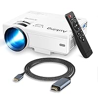 AuKing Projector with USB C to HDMI Cable 4K, Home Theater Video Mini Projector for MacBook Air/Pro 2020/2021, iPad Pro, Galaxy S20 S10 S8, Surface Book 2 and More