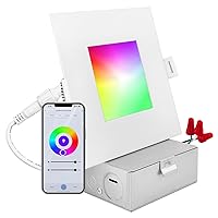 4 Inch Square Smart LED Recessed Lighting, RGBW Color Changing, WiFi App Control, Voice Control with Alexa and Google Home, No Hub Required, 10.5W 700LM, CRI 90, IC Rated, Wet Rated