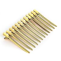 12Pcs/set 3.7 Inches Metal Hair Clips for Styling and Sectioning,Dividing Duck Bill Clips with Prevent slippery Holes, Professional Salon Hair Clips for Women and Girls (Gold)