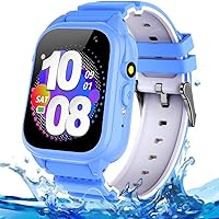 Waterproof Kids Game Smart Watch with 26 Puzzle Game HD Touchscreen Camera Video Music Player Pedometer Alarm Clock Flashlight Educationals Learning Toys for Girls Boys 3-12 Years Old (Blue)