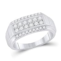 The Diamond Deal 14kt White Gold Mens Round Diamond Wedding Band Ring 1 Cttw