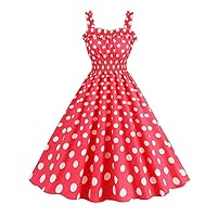 Spaghetti Strap Vintage Women Summer Dresses Casual Dot Print A Line Elegant Evening Party Midi Dress