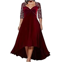 Womens Elegant Evening Dress Plus Size Sequin Half Sleeve Wedding Guest Dresses Sexy Cold Shoulder Long Cocktail Gowns