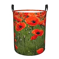 Poppy Flowers Petals Round waterproof laundry basket,foldable storage basket,laundry Hampers with handle,suitable toy storage