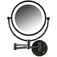 OVENTE 9'' Dimmable Lighted Wall Mount Makeup Mirror-1X/ 7X Magnification Glow Cosmetic Round Light Mirror, Rotating 360-Degree, Double-Sided, Extendable & Folding Arm,Oil Rubbed Bronze MPWD3185BZ1X7X