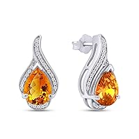 Pear Shape Simulated Birthstone Stud Earrings In 14k White Gold Over 925 Sterling Silver