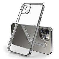 ZEZHOU iPhone 12 Pro Clear Case with Camera Lens Protector, Non Yellowing Square Electroplated Edge, Upgraded Shockproof Inner Silicone Bumper Shell, Slim Thin Phone Case for iPhone 12 Pro 6.1