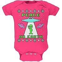 Alien Peace on Earth Ugly Christmas Sweater Soft Baby One Piece Hot Pink 9-12 M