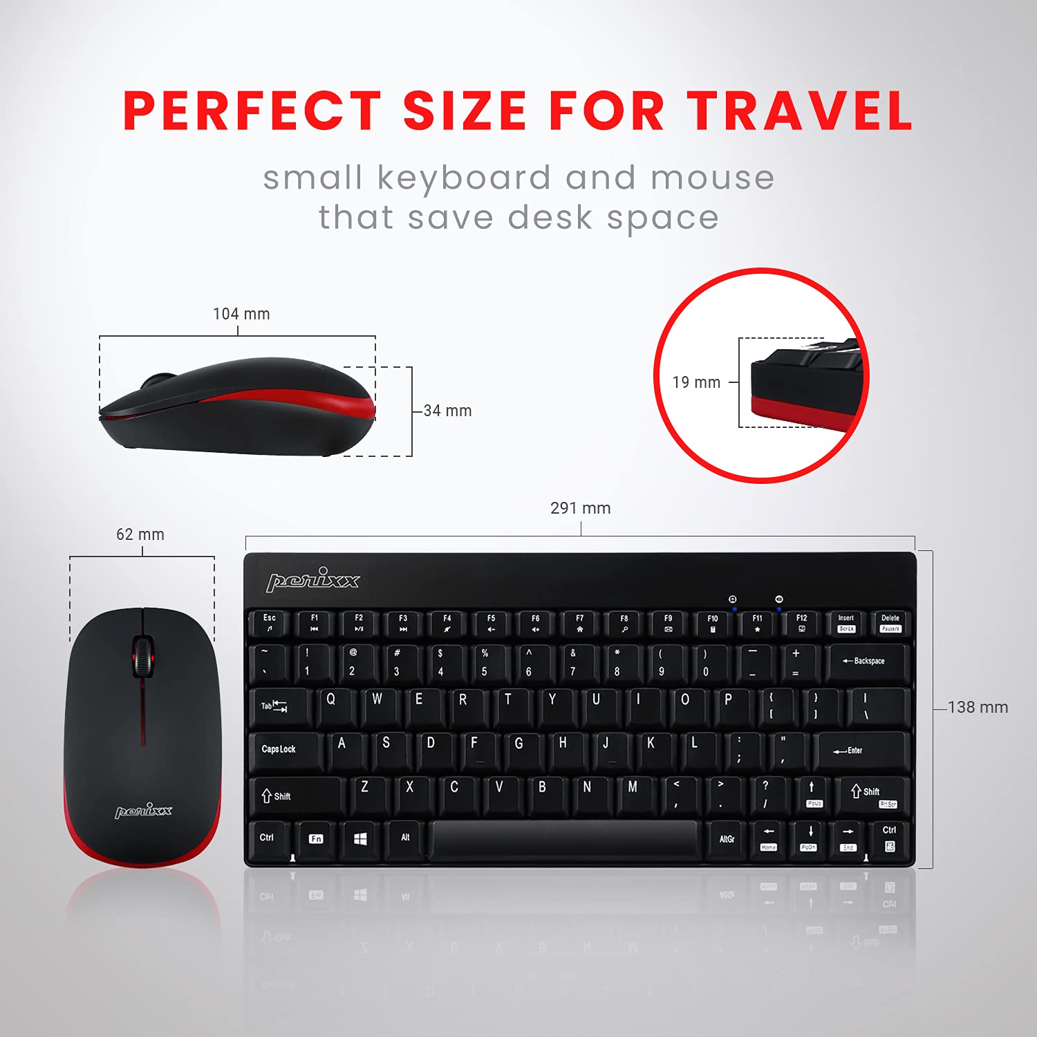 Perixx Periduo-712B Wireless Mini Keyboard and Mouse Set, Black, US English Layout