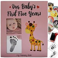 First 5 Years Baby Memory Book Journal Scrapbook 48 Pack Monthly Milestones Stickers & Clean-Touch Baby Safe Ink Pad