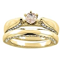 PIERA 10K White Gold Natural Morganite 2-piece Bridal Ring Set Diamond Accents Round 5mm, sizes 5-10
