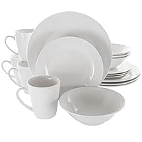 Elama Service for Four 16 Piece Porcelain Dinnerware Set, White-Round 1