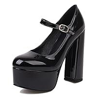 Women Stylish Chunky High Heel Mary Jane Patent Pumps