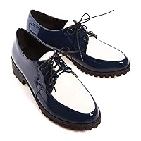 Women's Two Tone Flat Saddle Oxford Shoes Wingtip Lace Up Comfort Low Heels Vintage Oxfords Brogues
