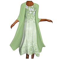 Women Floral Flowy Midi Dresses with Jacket Plus Size 2 Piece Sets Cocktail Wedding Guest Dress and Cardigan Outfits