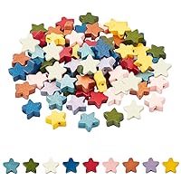 SUPERFINDINGS 90pcs 14mm Star Wood Beads Natural Star Shape Painted Multi-Color Wood Beads Wooden Loose Beads with 1.5mm Hole for Crafts DIY Jewelry Making