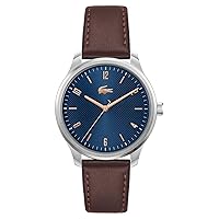 Lacoste Men's Navy DIAL Brown Leather Strap Watch - 2011322, Navy, Strap